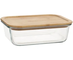 Home4You Bamboo Dubuo BOXY 19,7x14,7xH5,8cm 1000ml, stiklas, bambukas