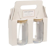 Home4You Geriamosios stiklinės CLASSIC 2 vnt. po 500 ml, su dangteliu ir stikliniu šiaudeliu