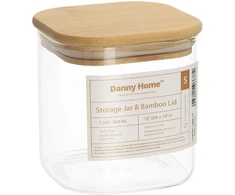 Home4You Bamboo Sandėliavimo indelis JAR 10x10xH10cm 800ml su bambukiniu dangteliu, stiklas