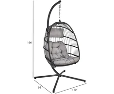 Home4You Pakabinama kedė YOYO su pagalvėlėmis, 100x95/110xH196cm, stovas: juodas plieno vamzdis, sėdima dalis: aliumininis rėmas apdailintas pilkomis plastikinėmis vytelėmis