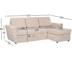 Home4You Kampinė sofa-lova INGA, smėlio spalvos