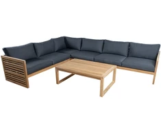 Home4You Kampinė sofa SERENITY 2+2+2 su tikmedžio stalu