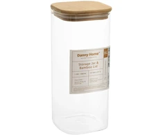 Home4You Bamboo Sandėliavimo indelis JAR 10x10xH23cm 1900ml su bambukiniu dangteliu, stiklas