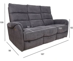 Home4You Trivietė atlošiama sofa BOWERS su elektriniu mechanizmu, melsvai pilka