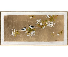 Home4You Paveikslas su rėmu 60x120cm, paukštis ant aukso