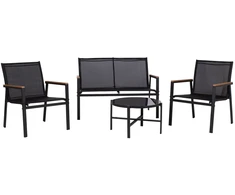 Home4You Lauko baldų komplektas CANAAN Stalas, sofa ir 2 kėdės Juoda