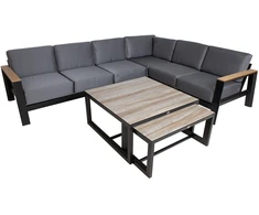 Lauko baldų komplektas Home4You Sodo baldų komplektas FELINO kampinė sofa, 2 stalai, juodos spalvos