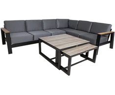 Home4You Lauko baldų komplektas FELNO kampinė sofa, 2 stalai, juodos spalvos