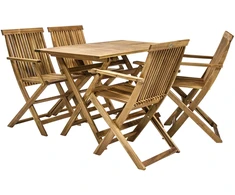 Lauko baldų komplektas Home4You Sodo baldų komplektas FINLAY, stalas ir 4 kėdės (13182), 110x75x72 cm, sulankstomas, mediena: akacija, apdaila: alyvuotas