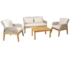 Lauko baldų komplektas Home4You Sodo baldų komplektas FLORIDA stalas, sofa ir 2 foteliai, smėlio spalvos
