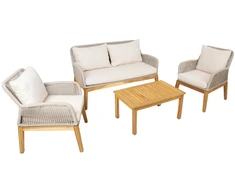 Lauko baldų komplektas Home4You Sodo baldų komplektas FLORIDA stalas, sofa ir 2 foteliai, smėlio spalvos