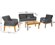 Lauko baldų komplektas Home4You Sodo baldų komplektas FLORIDA table, sofa and 2 armchairs, pilkas