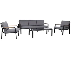 Home4You Lauko baldų komplektas LONA Stalas, sofa ir 2 kėdės Pilka/Juoda