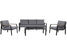 Lauko baldų komplektas Home4You Sodo baldų komplektas LONA table, sofa and 2 chairs, pilkas/juodas