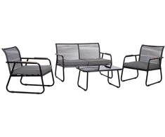 Home4You Lauko baldų komplektas MACOS Sofa, stalas ir 2 kėdės Pilka/Juoda