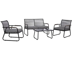 Lauko baldų komplektas Home4You Sodo baldų komplektas MACOS stalas, sofa ir 2 kėdės, pilkos/juodos spalvos