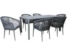 Lauko baldų komplektas Home4You Sodo baldų komplektas stalas ir 6 kėdės 180x90x75 cm pilkas aliuminis