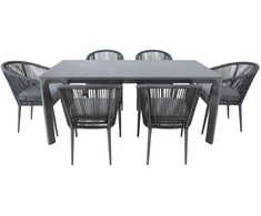Lauko baldų komplektas Home4You Sodo baldų komplektas stalas ir 6 kėdės 180x90x75 cm pilkas aliuminis