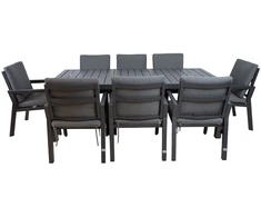 Lauko baldų komplektas Home4You Sodo baldų komplektas TOMSON Stalas 216x100x73 cm Tamsiai pilkas Aliuminis