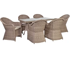 Lauko baldų komplektas Home4You Sodo baldų komplektas TOSCANA, stalas su 6 kėdėmis, 140x80xH73 cm, aliuminio rėmas apipintas plastikinėmis vytelėmis, spalva: pilka/smėlio