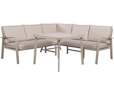 Lauko baldų komplektas Home4You Sodo baldų komplektas UPLAND stalas ir kampinė sofa, smėlio spalvos