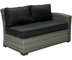 Sofa Home4You Dvivietė modulinės sofos GENEVA dalis su pagalvėlėmis ir dešininiu porankiu, 81x132xH78cm, rėmas: aliumininis su plastikinių vytelių apdaila, spalva: pilka