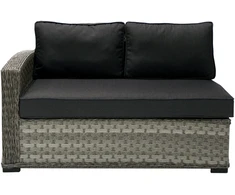 Sofa HOME4YOU Dvivietė modulinės sofos GENEVA dalis su pagalvėlėmis ir kairiu porankiu, 81x132xH78cm, rėmas: aliumininis su plastikinių vytelių apdaila, spalva: pilka
