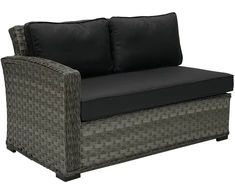 Sofa Home4You Dvivietė modulinės sofos GENEVA dalis su pagalvėlėmis ir kairiu porankiu, 81x132xH78cm, rėmas: aliumininis su plastikinių vytelių apdaila, spalva: pilka