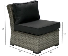 Sofa Home4You Vienvietė modulinės sofos GENEVA dalis su pagalvėlėmis, 81x62xH78cm, rėmas: aliumininis su plastikinių vytelių apdaila, spalva: pilka