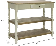 TV staliukas Home4You Šoninis staliukas SAMIRA, 97x35x80,5 cm, stalviršis: MDF plokštė, rėmas ir kojos: uosio mediena, spalva: sendinta balta/ruda