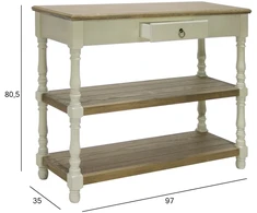 TV staliukas Home4You Šoninis staliukas SAMIRA, 97x35x80,5 cm, stalviršis: MDF plokštė, rėmas ir kojos: uosio mediena, spalva: sendinta balta/ruda