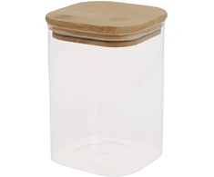 Home4You Bamboo Stiklinis indelis JAR 10x10xH14cm 1100ml su bambukiniu dangteliu
