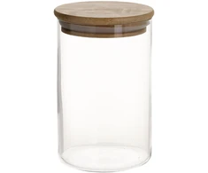 Home4You Bamboo Stiklinis indas JARA D8,3xA13cm 790ml su bambukiniu dangteliu