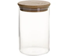 Home4You Bamboo Stiklinis indas JARA D8,3xA13cm 790ml su bambukiniu dangteliu