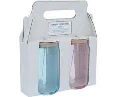 Home4You Glass jar CLASSIC 2pcs 500ml, with lid and glass straw