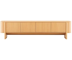 TV staliukas Home4You Televizoriaus staliukas „MORBEN“ 202,5 x 42 x H50 cm, melaminas su ąžuolo dekoru