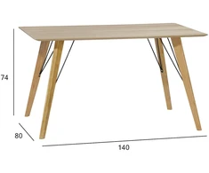 Home4You Valgomojo stalas HELENA 140x80xH74cm, stalviršis: MDF su tikru ąžuolo lukštu, apdaila: lakuota, medžio masyvo ąžuolinės