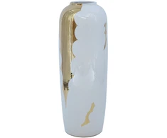 Home4You Vaza TITAN STONE D14xH38cm, baltas/auksinės upės spalvos
