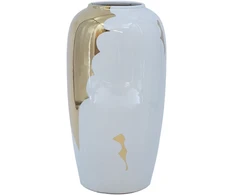 Home4You Vaza TITAN STONE D16xH29cm, baltas/auksinės upės spalvos