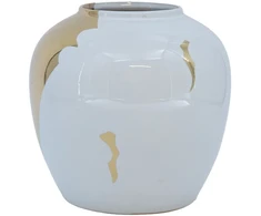 Home4You Vaza TITAN STONE D20xH18cm, baltas/auksinės upės spalvos