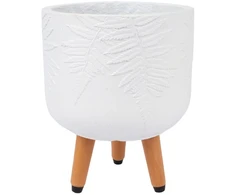 Home4You Augalų laikiklis SKY FERN D24xH29,6cm, baltos spalvos, su medinėmis kojelėmis