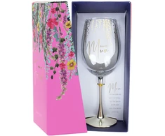 Home4You Mėlyna Vyno taurė FLOW "Beautiful Mum" H23,7cm 450ml, skaidrus stiklas, mėlyna dėžutė