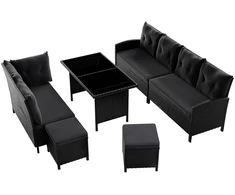 Lauko baldų komplektas Juskys Sodo baldų poilsio komplektas Manacor 228x178x80 cm Juodas poliratanas