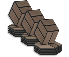 Homestyle4U Akustinės plokštės, šešiakampės korio formos 3D sienų plokštės, 30x26x2 cm, rudos