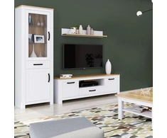 Homestyle4U Aukšta komoda, 64x199.5x41 cm, balta, ruda