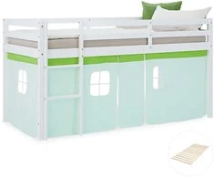 Homestyle4U Dviaukštė lova, 207.5x110x99.5 cm, balta, žalia