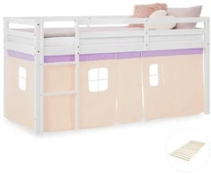 Homestyle4U Aukšta lova, 207.5x110x99.5 cm, balta, violetinė, oranžinė