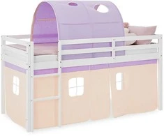 Homestyle4U Aukšta lova, 207.5x160x99.5 cm, balta, violetinė, oranžinė