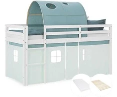 Homestyle4U Loftinė lova, 207.5x160x99.5 cm, balta ir žalia