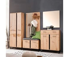 Homestyle4U Prieškambario baldų komplektas, 5 dalių industrinio stiliaus, 240x195x35 cm, ruda
